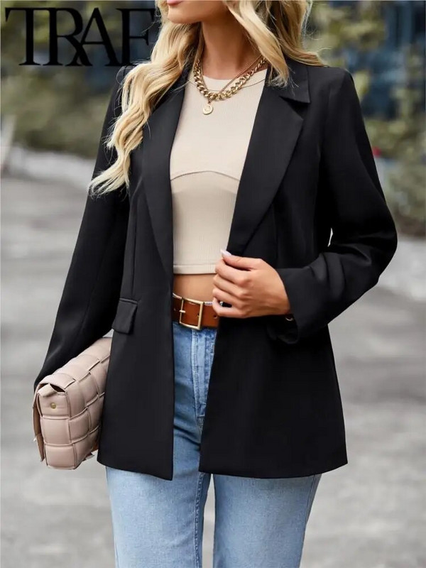 TRAF Elegantné kancelárske sako s jedným gombíkom, dámske dlhé rukávy, voľné sako, formálny kabát, dámsky top, jeseň 2023
