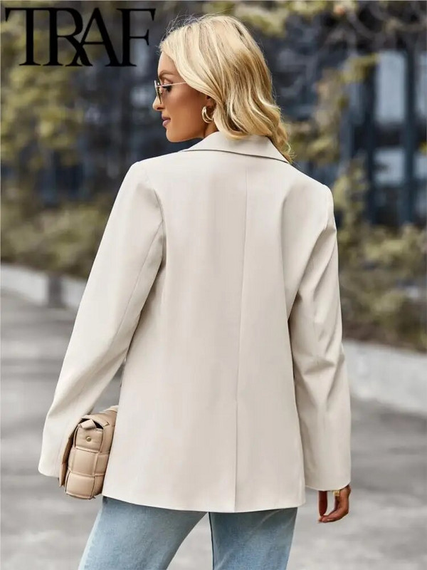 TRAF Elegantné kancelárske sako s jedným gombíkom, dámske dlhé rukávy, voľné sako, formálny kabát, dámsky top, jeseň 2023