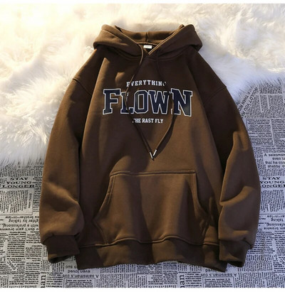 FLOWN mikiny s potlačou písmen pre mužov/ženy, ležérne módne tričko s kapucňou, dlhý rukáv, sveter, mikiny, nadrozmerné unisex oblečenie