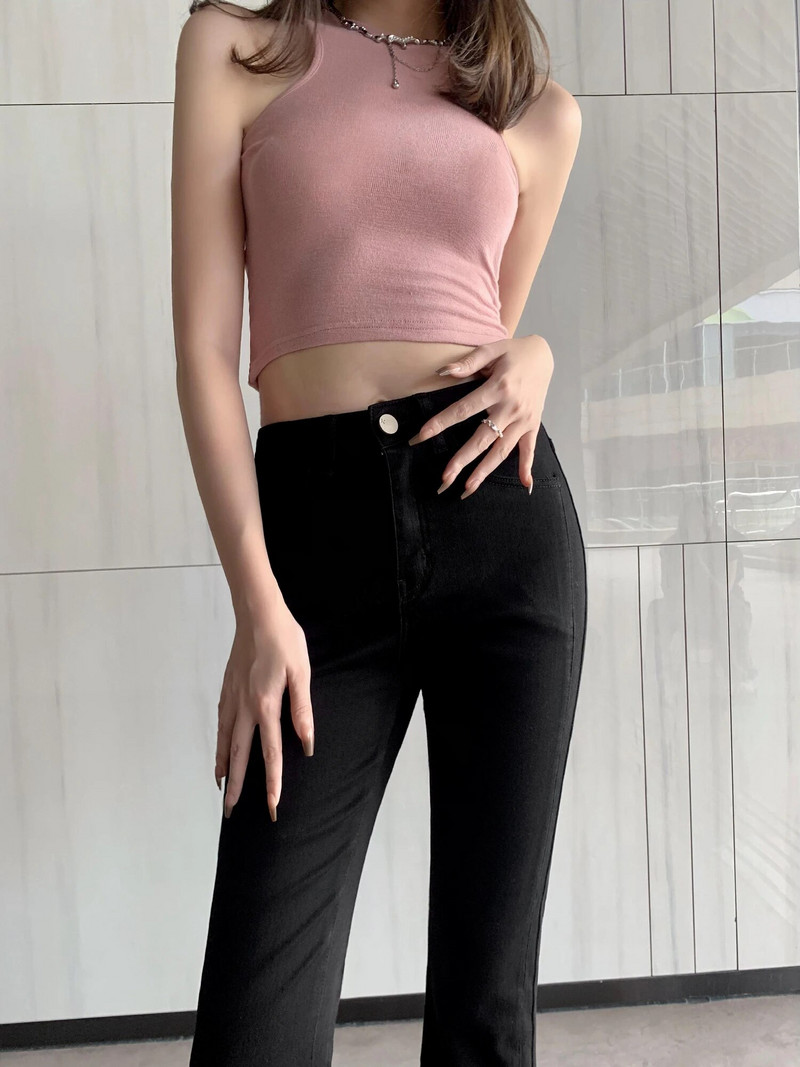 STREET WEAR KOREAN JEANS TRAPERICE ZA ŽENE CRNE HLAČE SLIM FIT S RAZDJELOM Y2K ŽENSKE NOVE TRAPERICE - FORGUNROSES