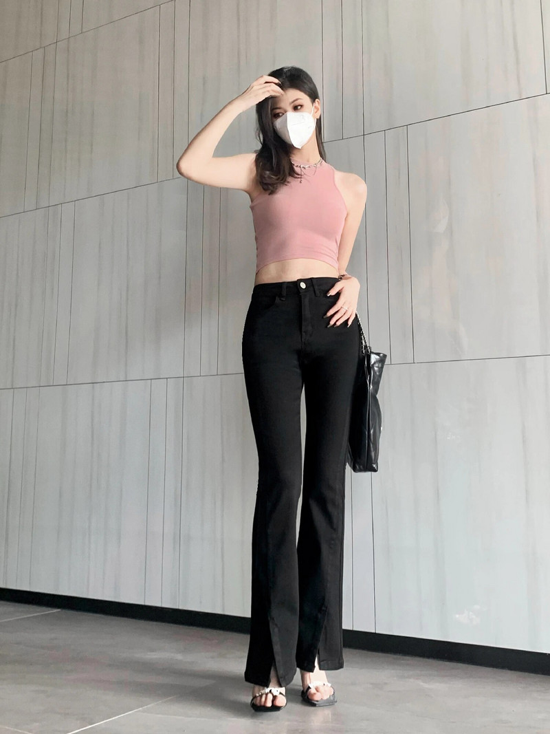 STREET WEAR KOREAN JEANS TRAPERICE ZA ŽENE CRNE HLAČE SLIM FIT S RAZDJELOM Y2K ŽENSKE NOVE TRAPERICE - FORGUNROSES