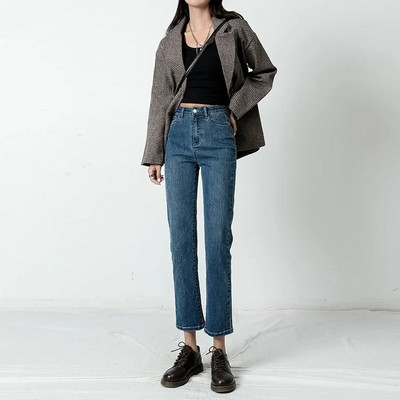 Dámske džínsy ZOENOVA, business, vysoký pás, rovné džínsové nohavice, voľné, ležérne, kórejské vintage dámske nohavice s opaskom, nové