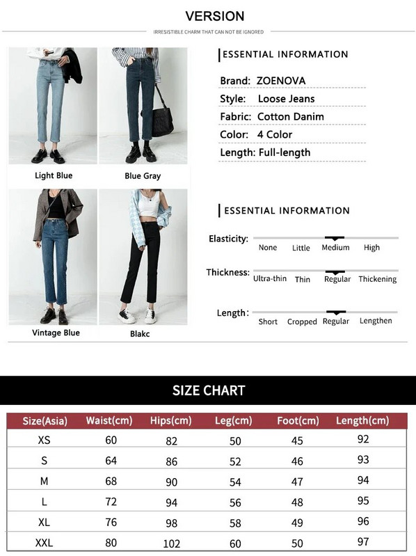 Dámske džínsy ZOENOVA, business, vysoký pás, rovné džínsové nohavice, voľné, ležérne, kórejské vintage dámske nohavice s opaskom, nové
