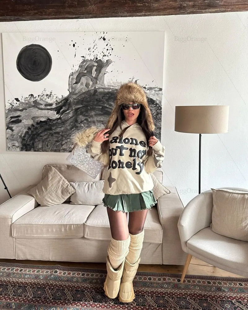 Topuri Y2k Haine Homie Hanorace Femei Streetwear Goth Harajuku Harajuku Foaming Letter Puff Print Hoodie Iubitorii Hanorac