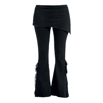 Γυναικεία Μαύρα Κεντημένα Casual Bandage Flares Punk Lace Up Bell Bottom κολάν Vintage Τσέπες Μασίφ φθινοπωρινό παντελόνι Y2K