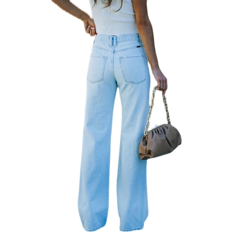 Vysoký pás, jeseň 2022, nové retro rozšírené nohavice, voľné ležérne roztrhané nohavice so širokými nohavicami, rovné džínsy, dámske pouličné nohavice