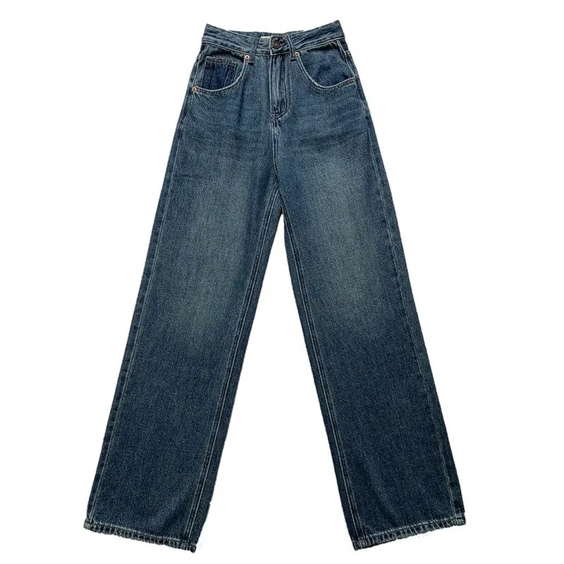 Blugi de damă Y2k Blugi albaștri ocazional pentru femeie, îmbrăcăminte de stradă cu talie înaltă, pantaloni largi, drepți, pantaloni de denim la modă coreeană.