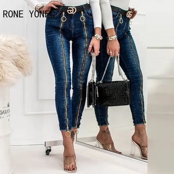 Γυναικεία Κομψή διακόσμηση με φερμουάρ Skinny Jeans Παντελόνι τζιν μέχρι τον αστράγαλο