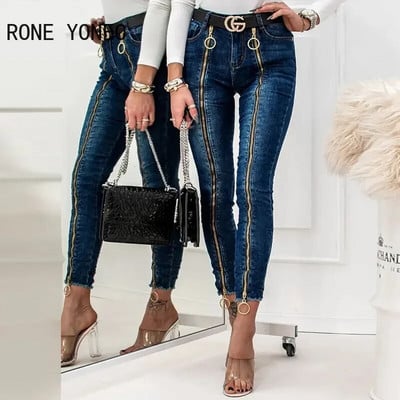 Sievietēm Solid Fashion Chic Rāvējslēdzēja apdare Skinny Jeans Denim Pants līdz potītēm