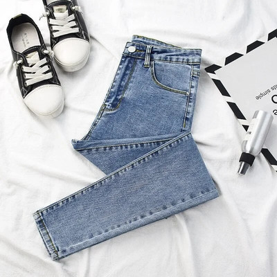 Jean skinny pentru femei cu talie înaltă Pantaloni lungi pentru femei Blugi spălați de culoare uni Skinny Stretch Denim pentru femei