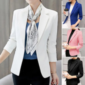 Blazer pentru femei, culoare solidă, cu mânecă lungă, guler răsucit, cu un singur fund, slim fit, haină clasică, pentru birou, jachetă de buzunar pentru femei