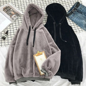 Dámske teplé flísové mikiny s kapucňou 2021 jeseň/zima, zahustená plyšová mikina, jednofarebný voľný ležérny sveter