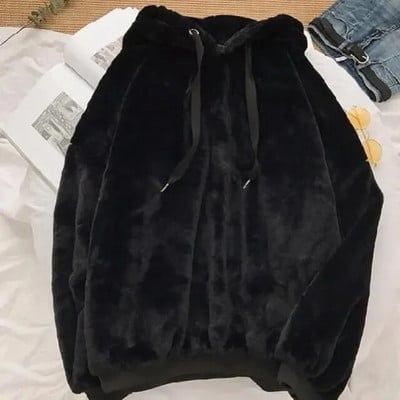 Dámske teplé flísové mikiny s kapucňou 2021 jeseň/zima, zahustená plyšová mikina, jednofarebný voľný ležérny sveter