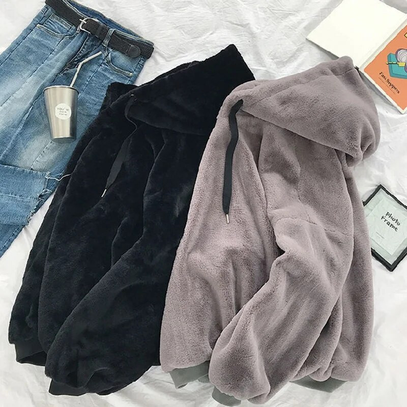 Dámske teplé flísové mikiny s kapucňou 2021 jeseň/zima, zahustená plyšová mikina, jednofarebný voľný ležérny sveter