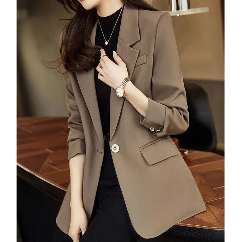 Elegantné sako s gombíkovým zošívaním, jednofarebné, univerzálne, dámske, oblečenie, jeseň 2023, nové, ležérne topy, voľné, kancelárske, dámske saká