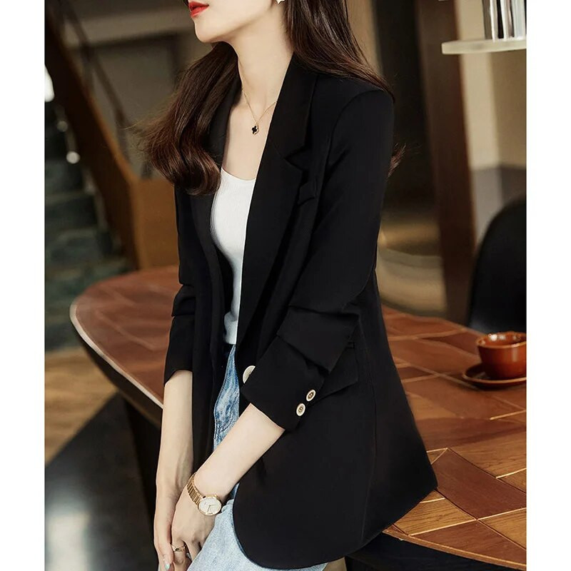 Elegantné sako s gombíkovým zošívaním, jednofarebné, univerzálne, dámske, oblečenie, jeseň 2023, nové, ležérne topy, voľné, kancelárske, dámske saká