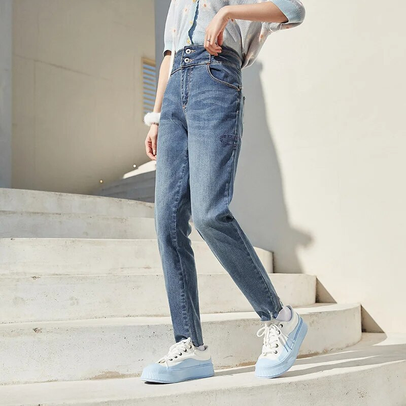 Dámske rifle Semir Jeans Slim-Fit Pencil Nohavice 2022 Skorá jar Nové čierne dlhé nohavice s vysokým pásom