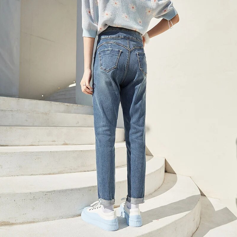 Dámske rifle Semir Jeans Slim-Fit Pencil Nohavice 2022 Skorá jar Nové čierne dlhé nohavice s vysokým pásom