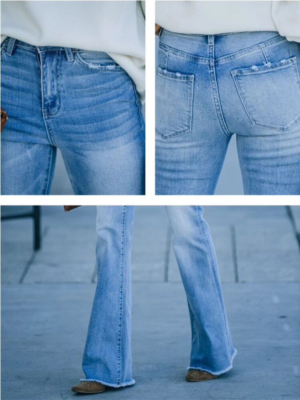 Dámske džínsové nohavice Temperament Simple s vreckami, úzke, vyprané, rozšírené, džínsy s vysokým pásom, super elastické džínsy, dámska móda