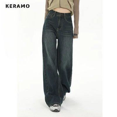 Moda femeilor stil retro Streetwear Jeans drepte cu talie înaltă Pantaloni vintage de lungime întreagă Pantaloni largi Y2K din denim