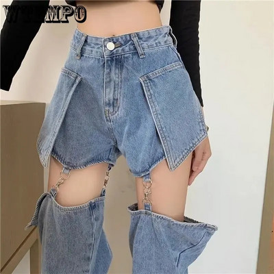 Blugi rupți cu picioare drepte pentru femei, detașați, la modă, cu găuri libere, îmbrăcăminte de stradă, pantaloni cu talie înaltă pentru femei, pantaloni din denim prietenos cu gaură