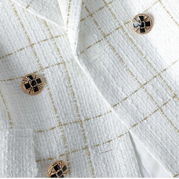 Τουίντ λευκό καρό μακρυμάνικο μπουφάν Γυναικείο Φθινόπωρο και Χειμώνας 2023 Νέο Κορεάτικο στυλ Μοντέρνο κομψό χαλαρό κοστούμι