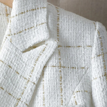 Τουίντ λευκό καρό μακρυμάνικο μπουφάν Γυναικείο Φθινόπωρο και Χειμώνας 2023 Νέο Κορεάτικο στυλ Μοντέρνο κομψό χαλαρό κοστούμι