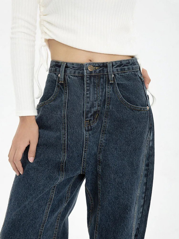 Mina Cumpără blugi amuzanți pentru femei Streetwear Pantaloni casual cu talie înaltă Moda coreeană Blugi drepti albastru închis Pantaloni largi Y2k pentru femei