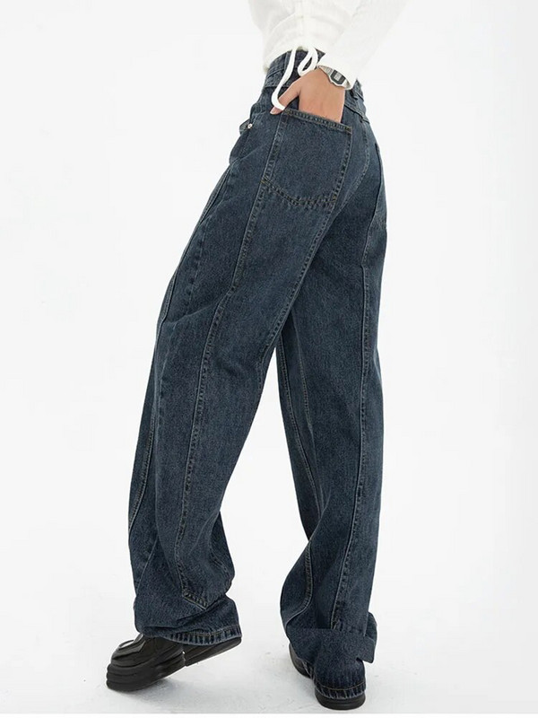 Mina Cumpără blugi amuzanți pentru femei Streetwear Pantaloni casual cu talie înaltă Moda coreeană Blugi drepti albastru închis Pantaloni largi Y2k pentru femei