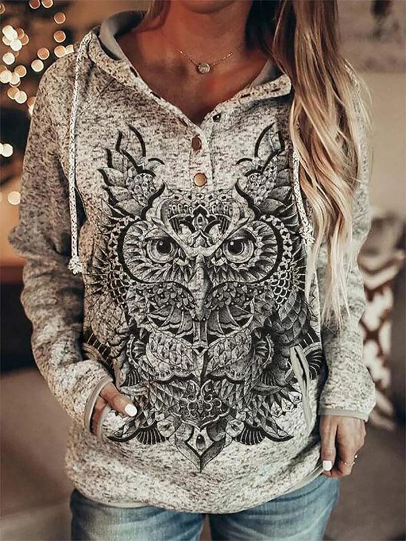 Wolf Hoodie Dámska jesenná móda Nadrozmerné mikiny s kapucňou Vintage mikiny Dievčenský kabát Dámska mikina s kapucňou Sveter s kapucňou Owl Tepláková súprava