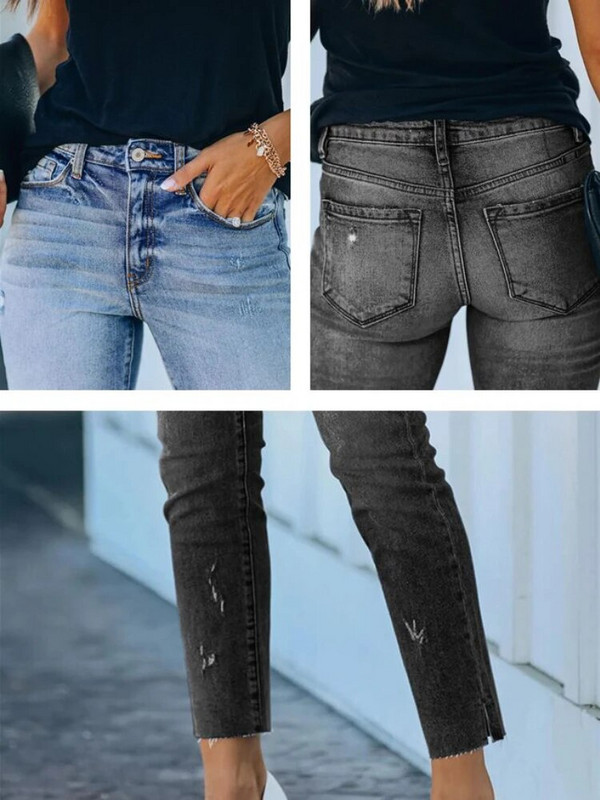 Nové strečové módne dámske oblečenie, rozparok, stredne dlhý pás, skrátené nohavice, džínsy, džínsové jogger nohavice, dámske super strečové džínsy, skinny dámske