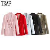 TRAF 2023 Blazer de birou pentru femei Sacouri de damă cu două piepte Blazer cu mânecă lungă Blazer drept pentru femei Jachetă de stradă Jachetă pentru femei