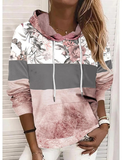 Cămașă Gaunt pentru femei cu imprimeu retro Flower Element, toamnă, nouă, cu glugă, cu buzunar, Sweatshin Greeds Code, jachetă pentru femei