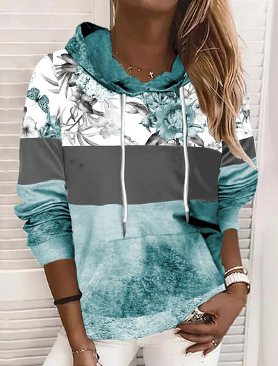 Cămașă Gaunt pentru femei cu imprimeu retro Flower Element, toamnă, nouă, cu glugă, cu buzunar, Sweatshin Greeds Code, jachetă pentru femei