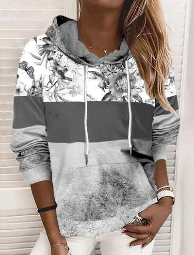 Cămașă Gaunt pentru femei cu imprimeu retro Flower Element, toamnă, nouă, cu glugă, cu buzunar, Sweatshin Greeds Code, jachetă pentru femei