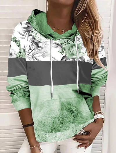 Cămașă Gaunt pentru femei cu imprimeu retro Flower Element, toamnă, nouă, cu glugă, cu buzunar, Sweatshin Greeds Code, jachetă pentru femei
