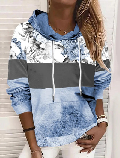 Cămașă Gaunt pentru femei cu imprimeu retro Flower Element, toamnă, nouă, cu glugă, cu buzunar, Sweatshin Greeds Code, jachetă pentru femei