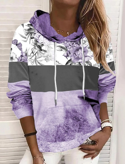 Cămașă Gaunt pentru femei cu imprimeu retro Flower Element, toamnă, nouă, cu glugă, cu buzunar, Sweatshin Greeds Code, jachetă pentru femei