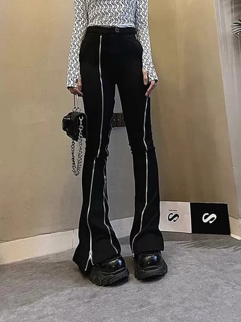 2023 Harajuku Fashion Zipper Y2K Топове Черни тънки клоширани дънки Панталони за жени Дрехи Тъмно улично облекло Дамски ежедневни дълги панталони