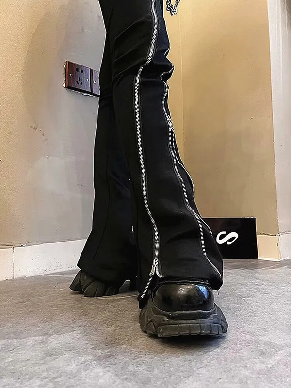 2023 Harajuku Módne zipsové topy Y2K Čierne úzke rozšírené džínsy Nohavice pre ženy Oblečenie Tmavé Streetwear Dámske ležérne dlhé nohavice