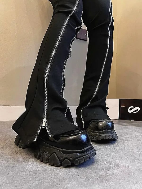 2023 Harajuku Módne zipsové topy Y2K Čierne úzke rozšírené džínsy Nohavice pre ženy Oblečenie Tmavé Streetwear Dámske ležérne dlhé nohavice