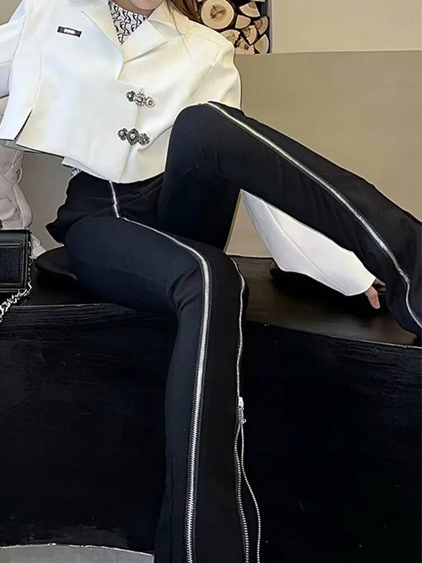 2023 Harajuku Módne zipsové topy Y2K Čierne úzke rozšírené džínsy Nohavice pre ženy Oblečenie Tmavé Streetwear Dámske ležérne dlhé nohavice