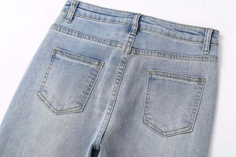 Nový dámsky štýl, ležérny, Ruili, móda, všestranný dizajn, retro kožušinové nohavice s mikrotrhaným vzorom, rovné džínsy