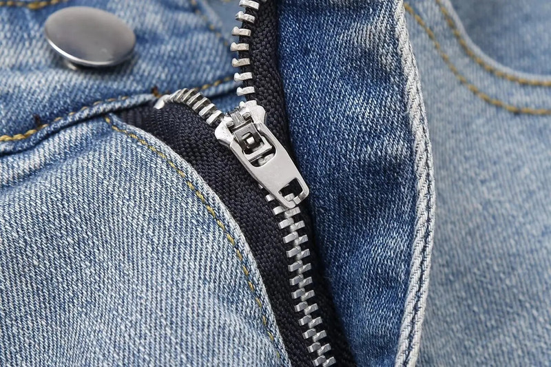 Nový dámsky štýl, ležérny, Ruili, móda, všestranný dizajn, retro kožušinové nohavice s mikrotrhaným vzorom, rovné džínsy