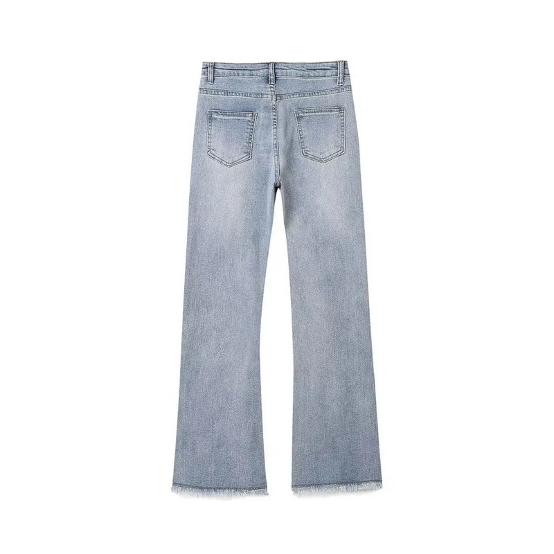 Nový dámsky štýl, ležérny, Ruili, móda, všestranný dizajn, retro kožušinové nohavice s mikrotrhaným vzorom, rovné džínsy