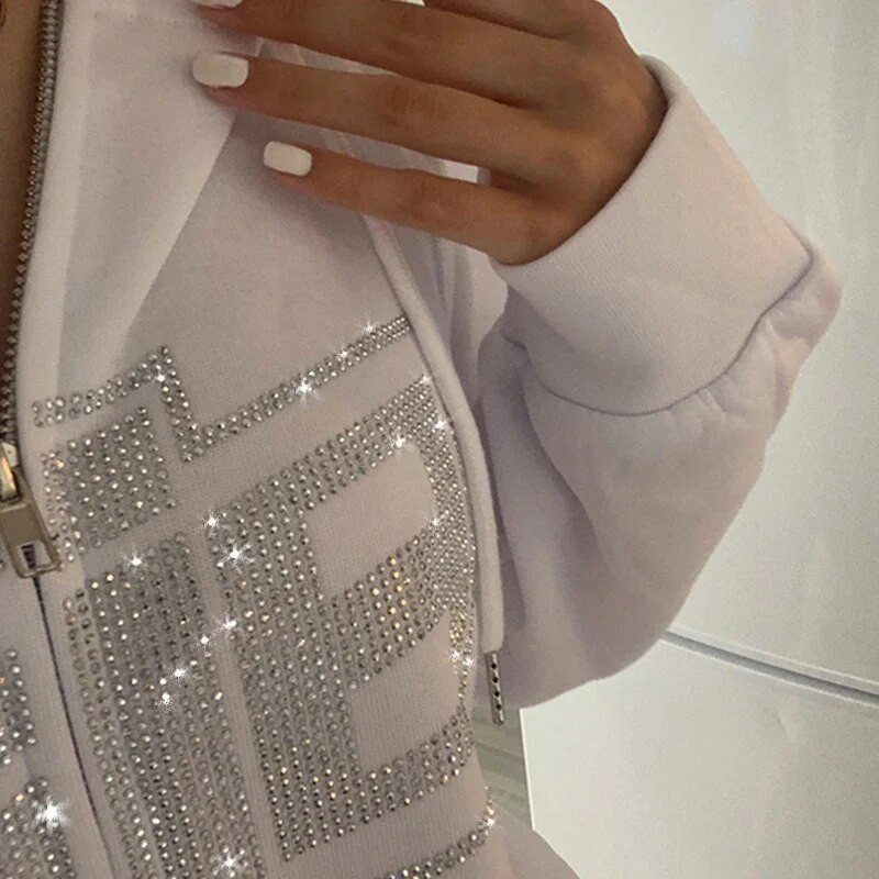 Dámska mikina s kapucňou Y2k s kamienkami, bunda, kabát 2023, gotická mikina s kapucňou Harajuku, dámska streetwear mikina s kapucňou na zips, grunge mikina