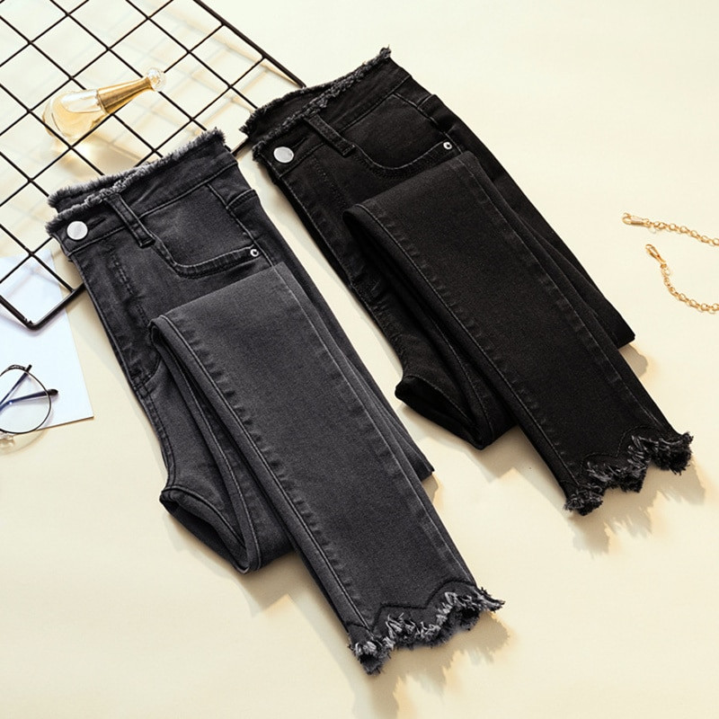 Jarné džínsy 2023 pre ženy s vysokým pásom, úzke ceruzkovo modré džínsy, dámske čierne strečové nohavice, slim nohavice pre ženy