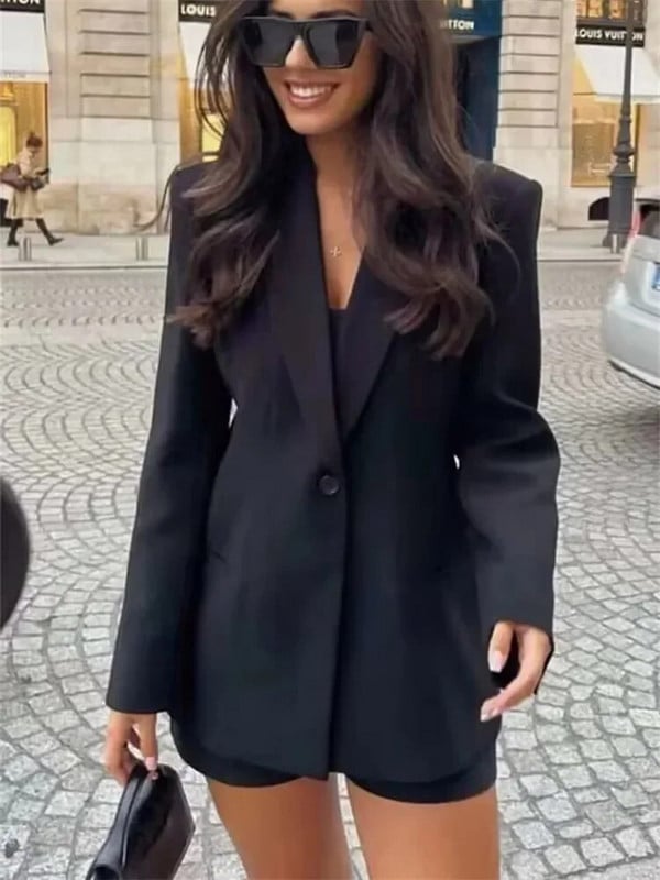 TRAF 2023 Priliehavé čierne sako s dlhým rukávom, jesenné dámske formálne sako, elegantné a mládežnícke sako s vypchávkami na ramenách