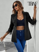 Dámska móda TRAF s pierkami, sako na jeden gombík, vintage trištvrťové rukávy, priliehavé dámske vrchné oblečenie, elegantné topy