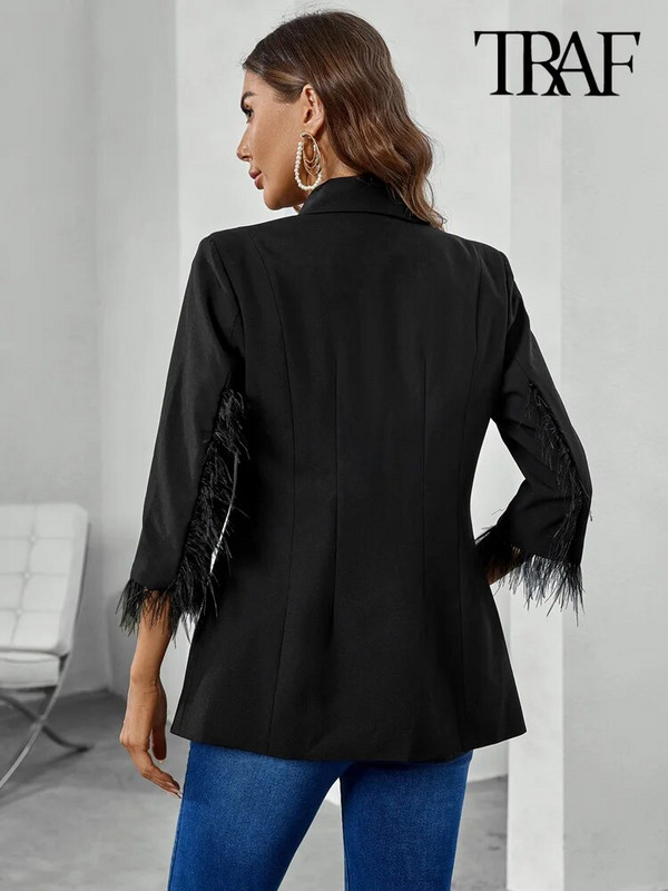 Dámska móda TRAF s pierkami, sako na jeden gombík, vintage trištvrťové rukávy, priliehavé dámske vrchné oblečenie, elegantné topy
